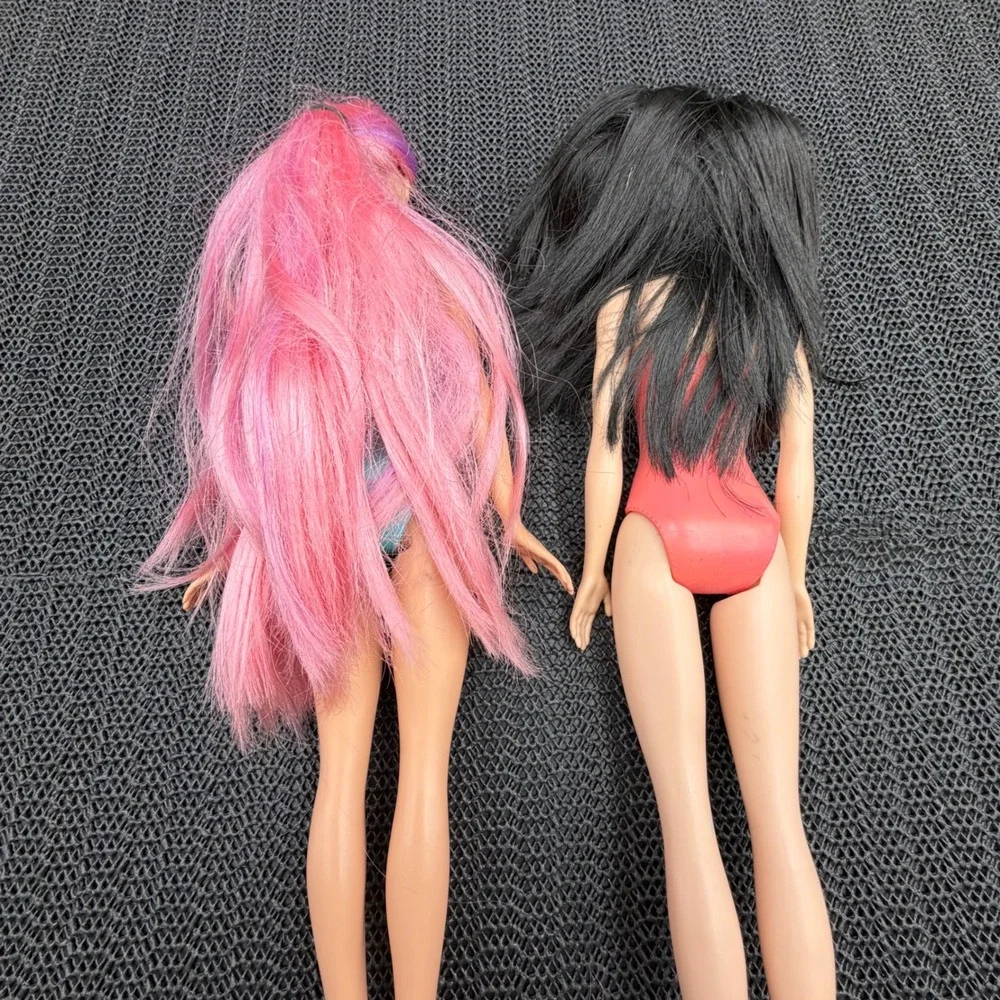 Mattel Barbie Doll Lot of 2 Molded Swimsuit Pink Hair HLC32 Black Hair GHW38